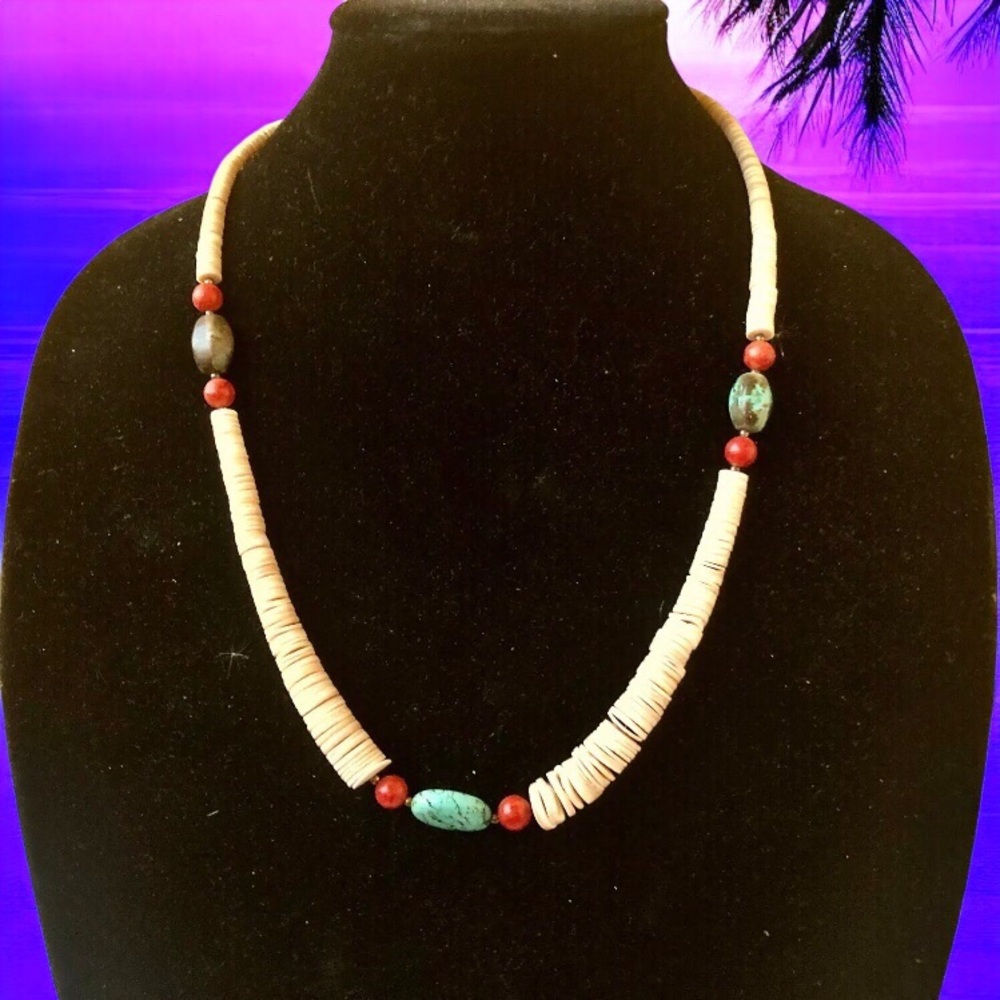 HEISHI Necklace Graduated Shells Turquoise Coral